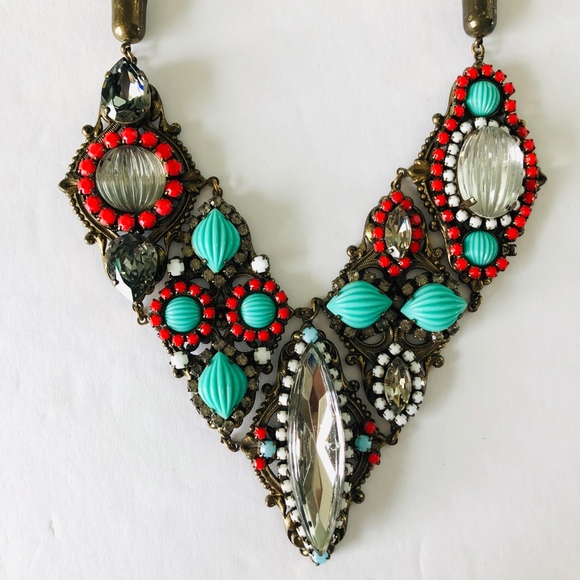 Stunning -  Anton Heunis - Coral, Crystal & Turquoise Necklace - Picture 4 of 7